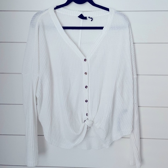 Urban Outfitters white button up and tie waffle shirt. - Picture 1 of 2